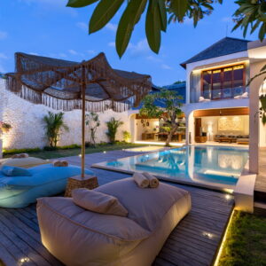 Navya Villas Pool at Night