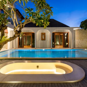 Navya Villas Pool at Night