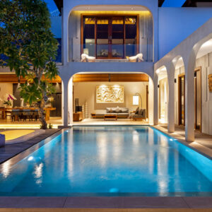 Navya Villas Pool at Night